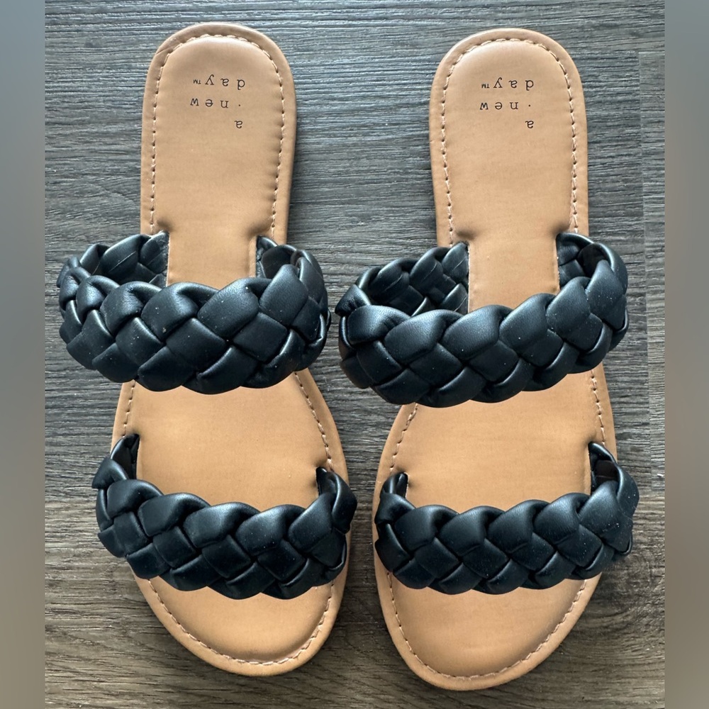 A New Day Black Braided Double Strap Sandals size 7 NEW